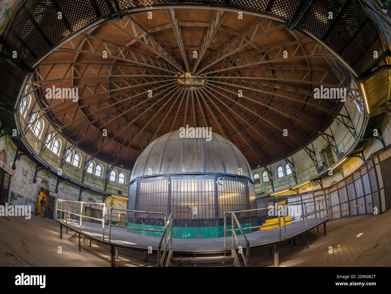 Guard bubble at abandoned prison Stock Photo