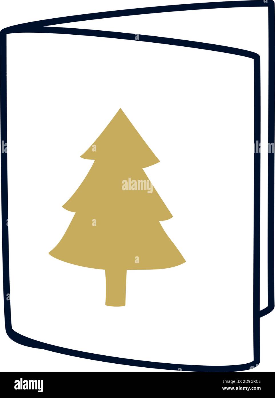 christmas card with pine tree icon over white background, half line ...