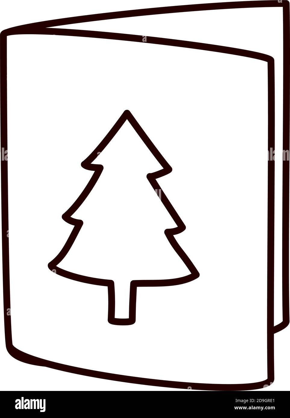 christmas card with pine tree icon over white background, line style ...