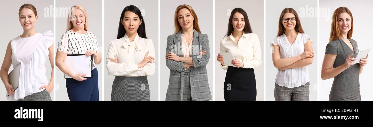 Collage of businesswomen on light background Stock Photo - Alamy