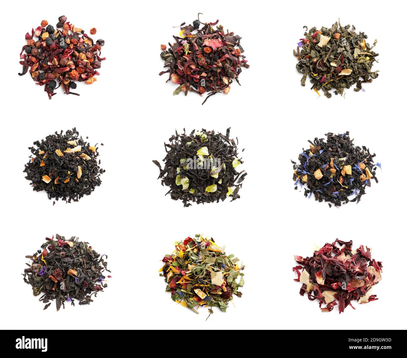 Fruit Tea Names Different fruit tea on white background Stock Photo - Alamy