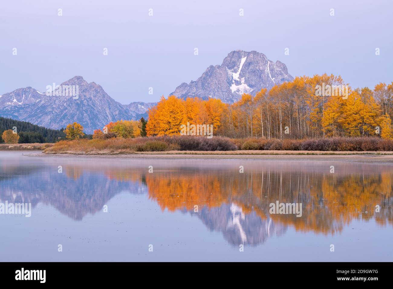 Oxbow Bend at sunrise, Snake River, Grand Teton National Park, WY, USA, by Dominique Braud/Dembinsky Photo Assoc Stock Photo
