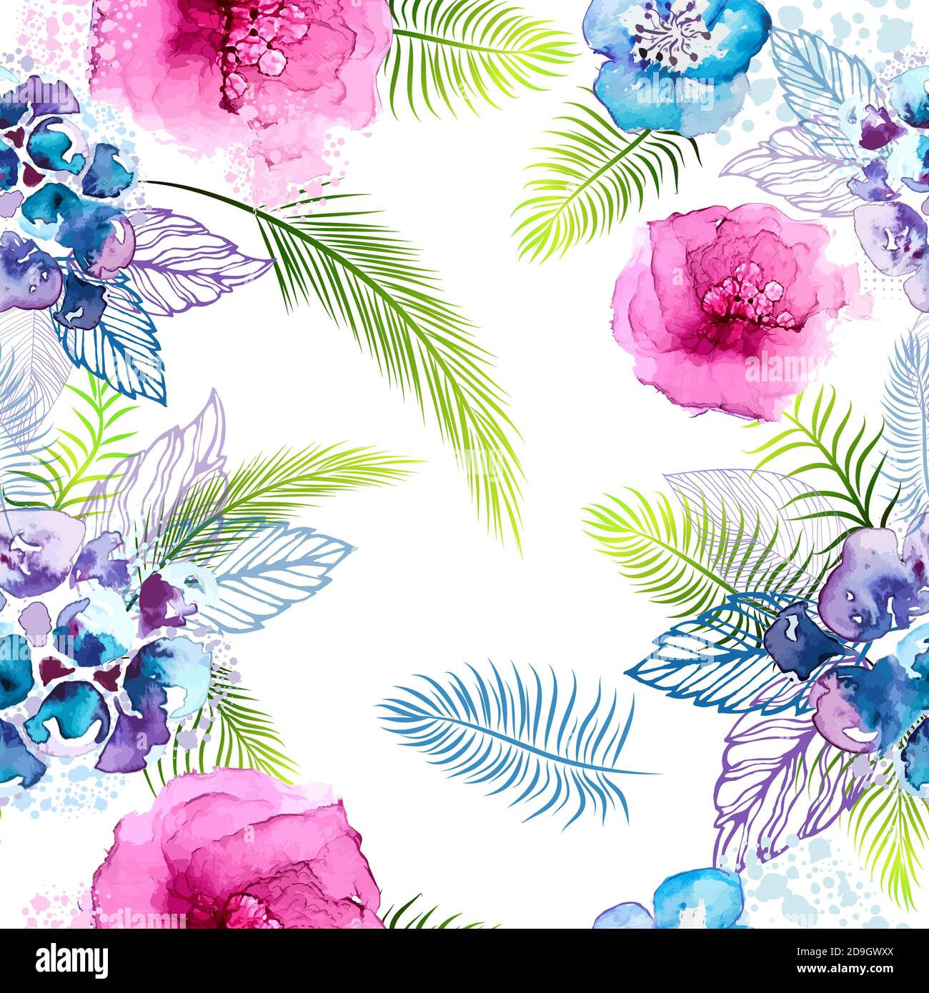 A seamless background of watercolor flowers. Floral print. Vector