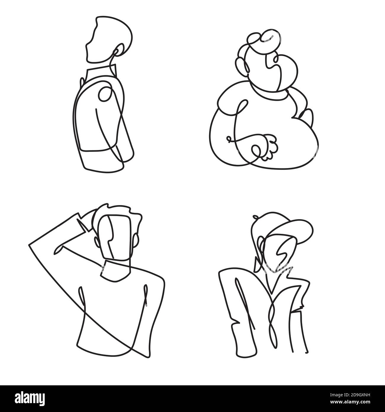 set icons with people men group continuous line, isolated design vector ...