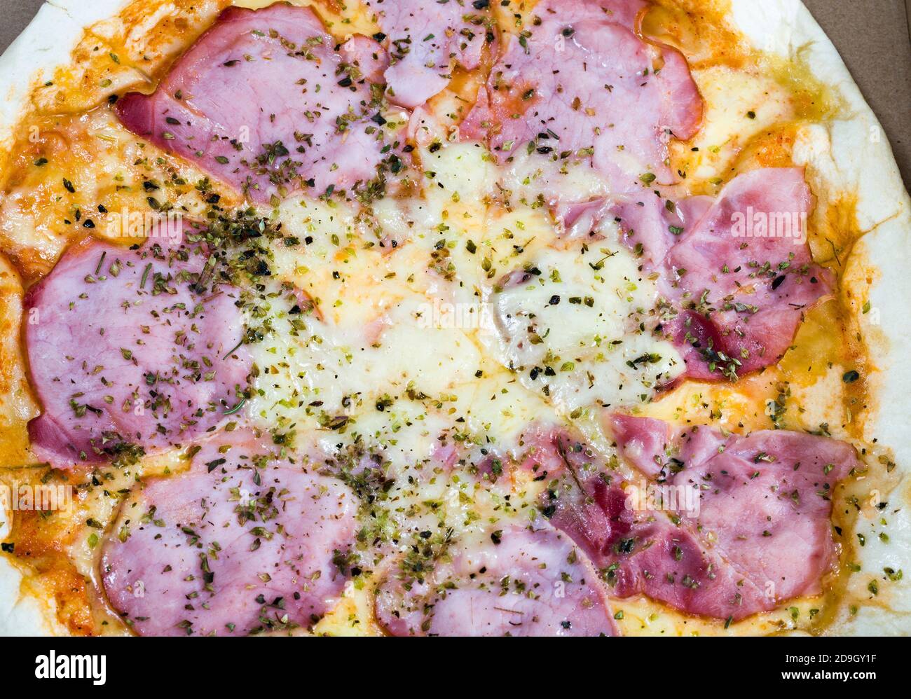 one pizza stuffed with ham, cheese Stock Photo