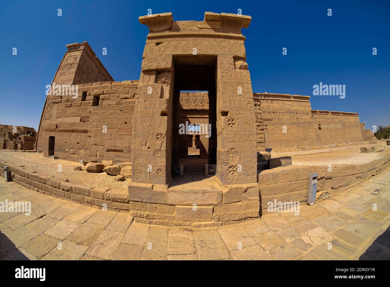 The temple was primarily dedicated to Isis, who was worshipped here with her son, Horus, the Greek Harpocrates. Osiris name is generally written withi Stock Photo