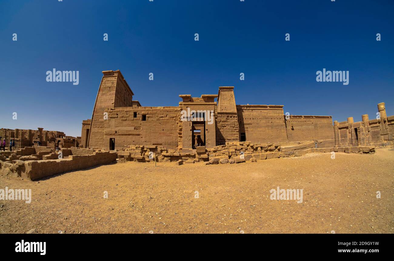 The building work in the Temple of Isis proper at Philae, now located on the island of Agilika, is overwhelmingly Ptolemaic and forms part of the Ptol Stock Photo