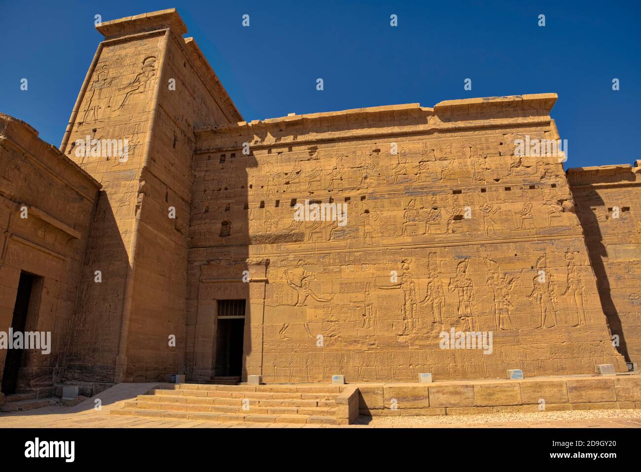 The monuments on the island are dominated by the great temple of Isis and its associated structures, which are concentrated in the west and center of Stock Photo