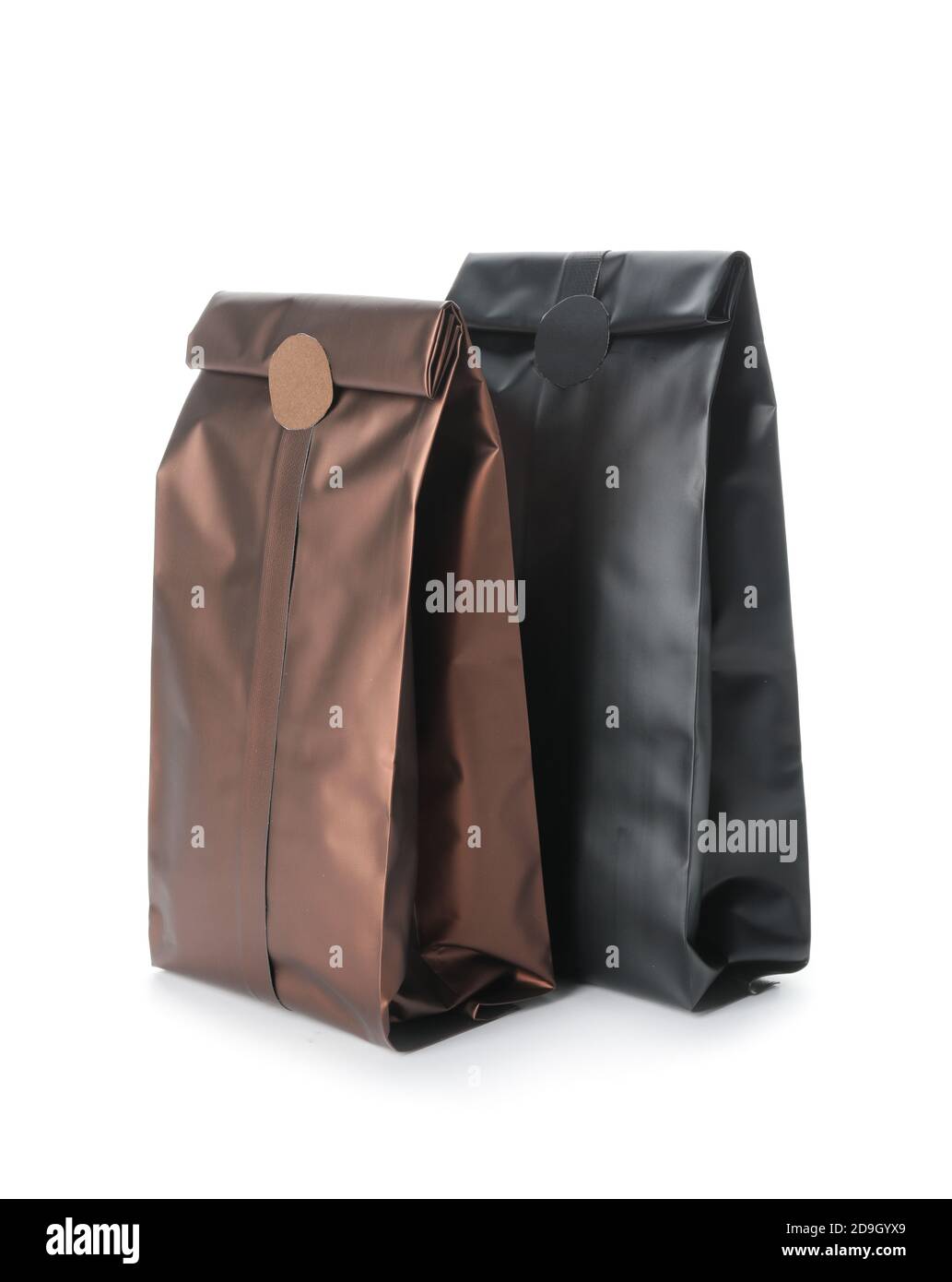 Blank coffee bags on white background Stock Photo - Alamy