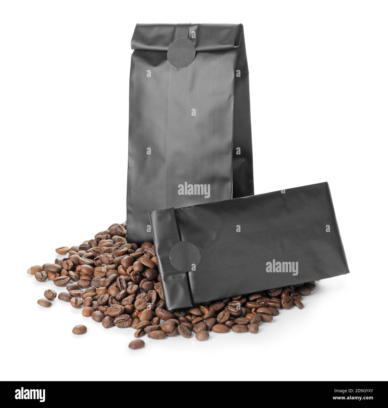 Blank coffee bags on white background Stock Photo - Alamy