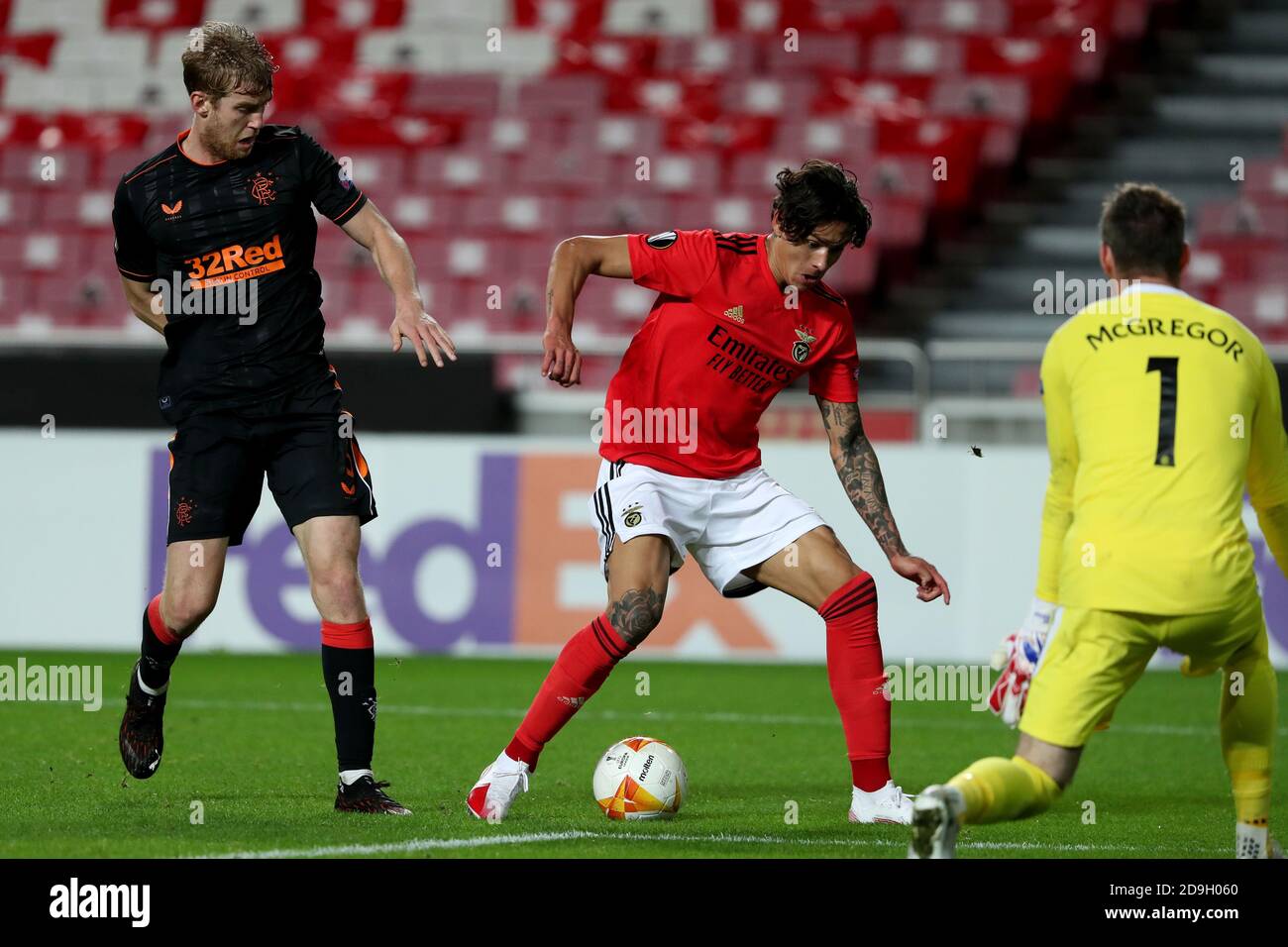 Lisbon 5th Nov 2020 Darwin Nunez C Of Sl Benfica Vies With Rangers Fc S Goalkeeper Allan