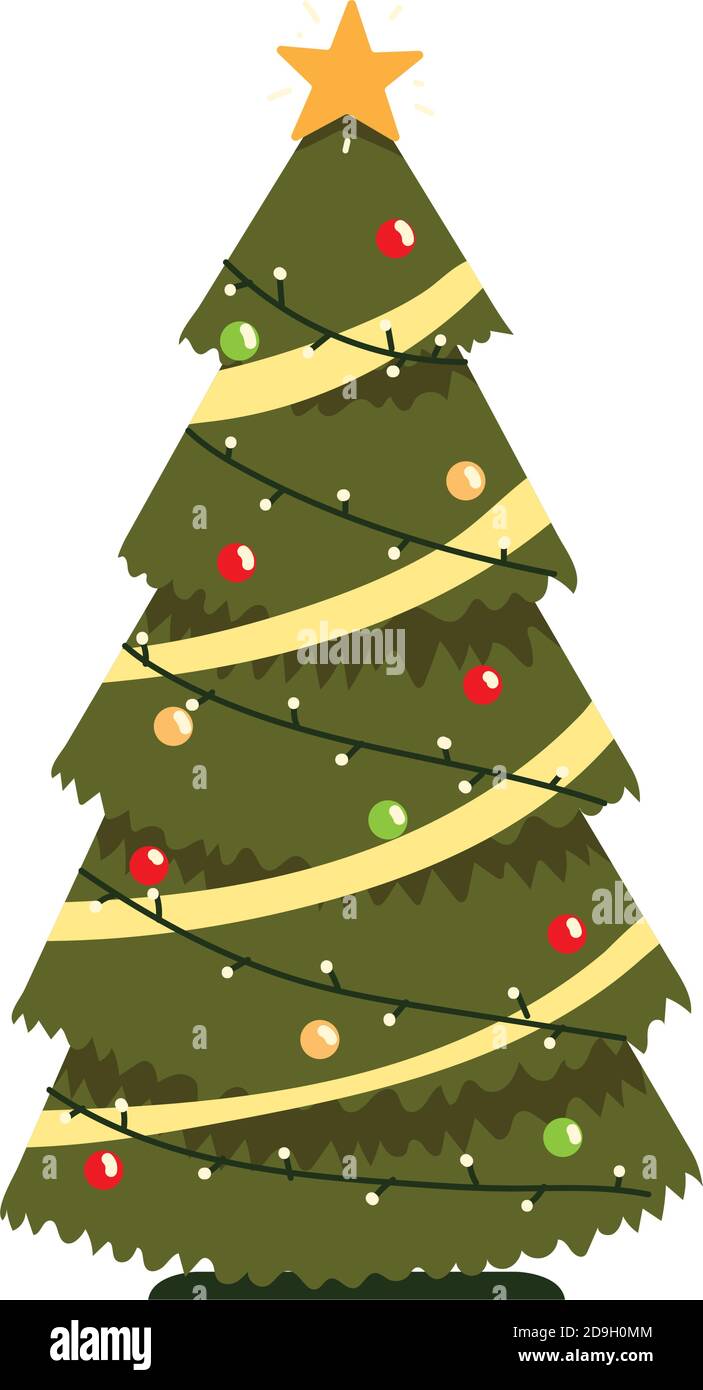 christmas tree with star lights and balls decoration celebration party ...