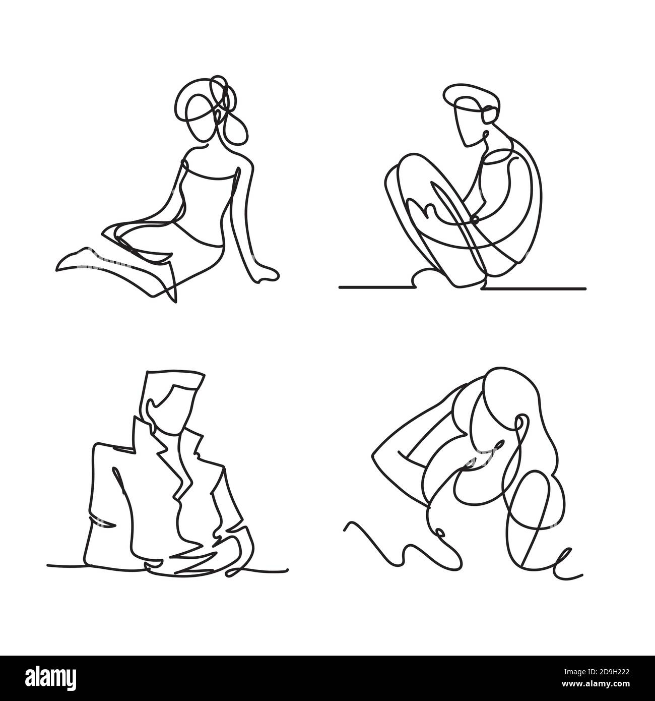 men and women characters icons continuous line style vector ...