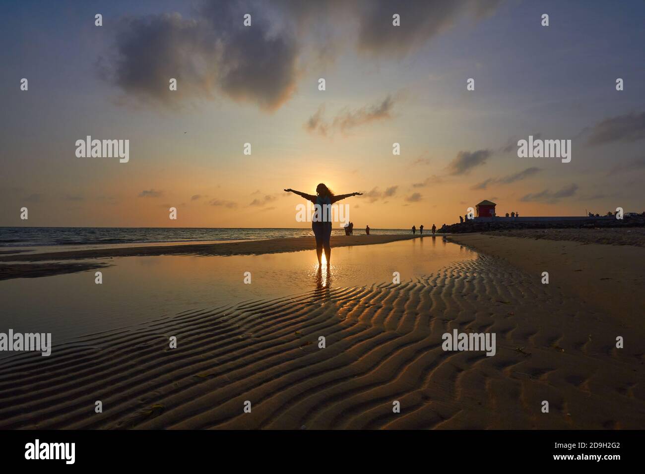 Silhouette of woman Standing In Beach Water Stock Photo - Alamy