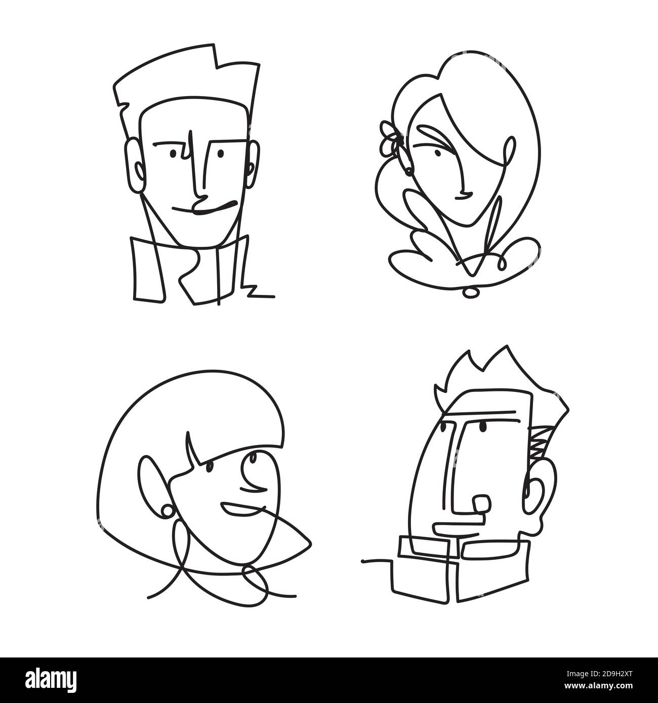 set icons faces people continuous line, isolated design vector ...