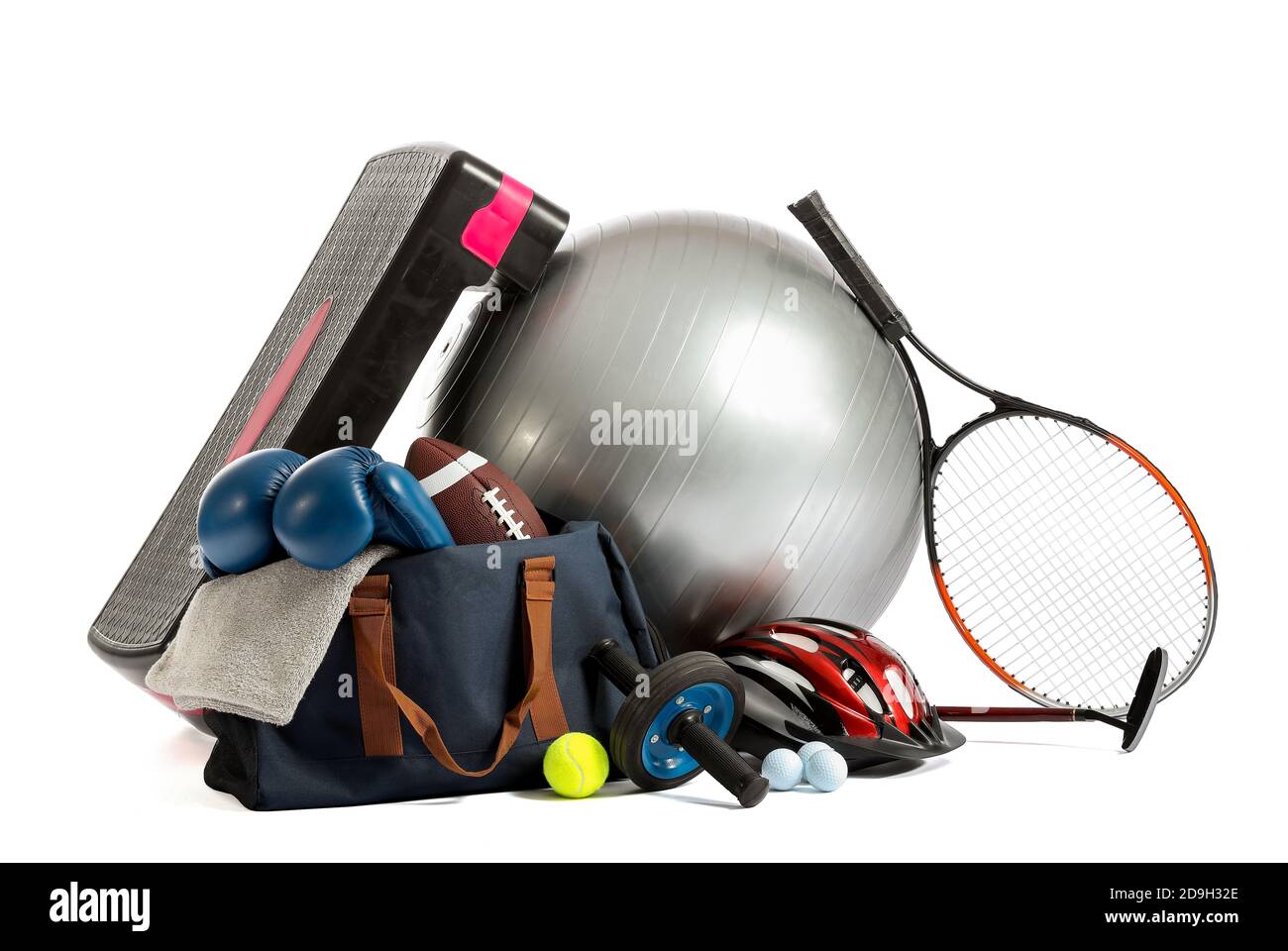 Set of sport equipment on white background Stock Photo - Alamy