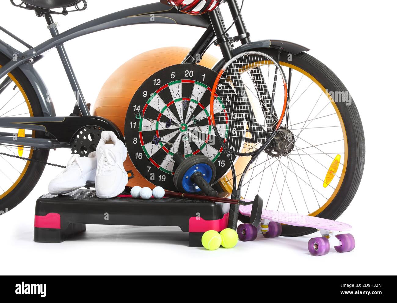 Set of sport equipment on white background Stock Photo - Alamy