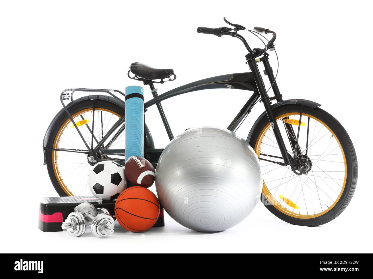 Set of sport equipment on white background Stock Photo - Alamy