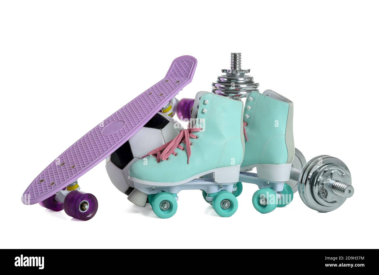 Set of sport equipment on white background Stock Photo - Alamy