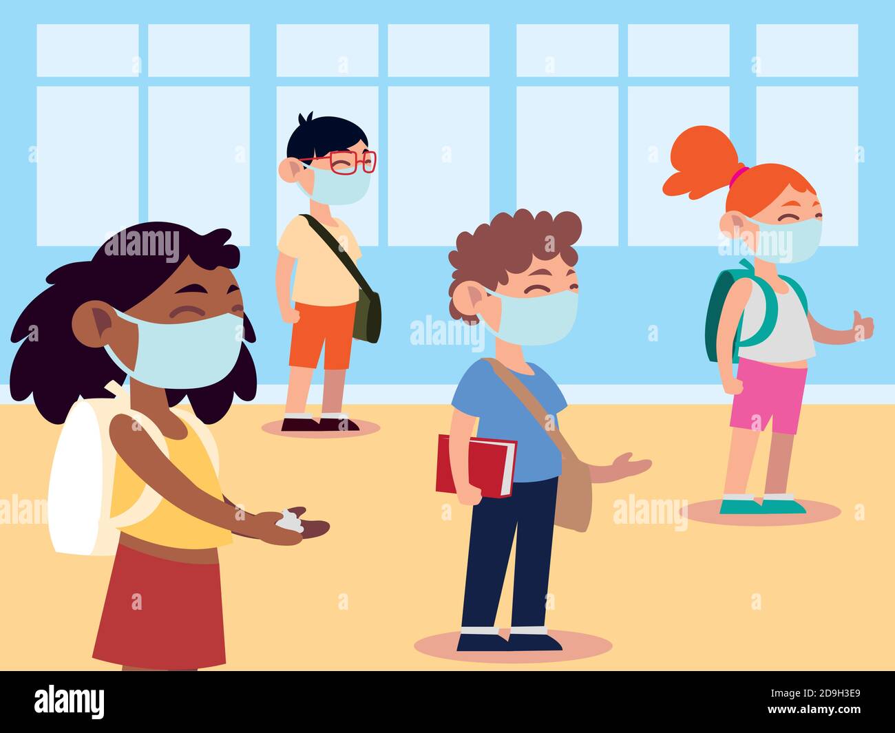 back to school for new normal, group students in classroom keep ...