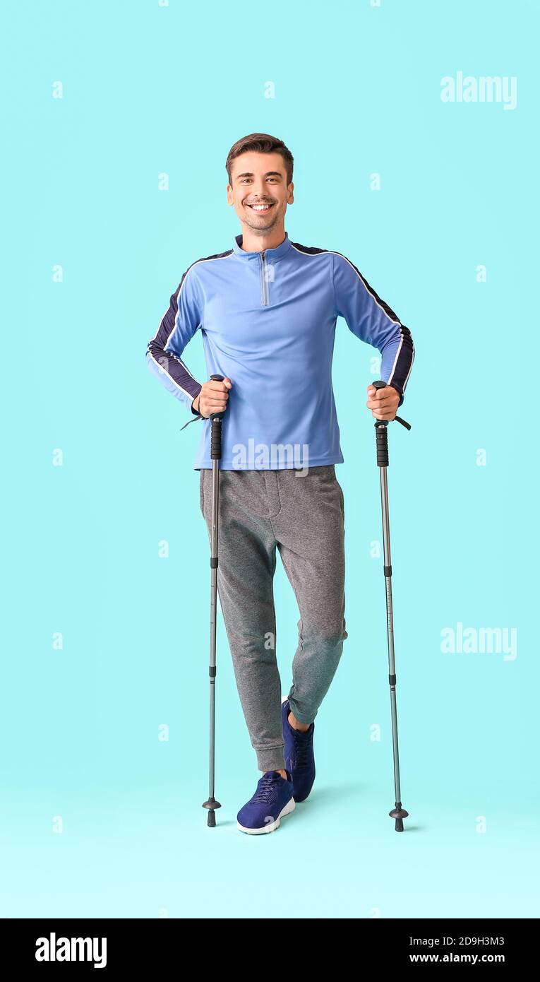 Man walking ski poles hi-res stock photography and images - Alamy