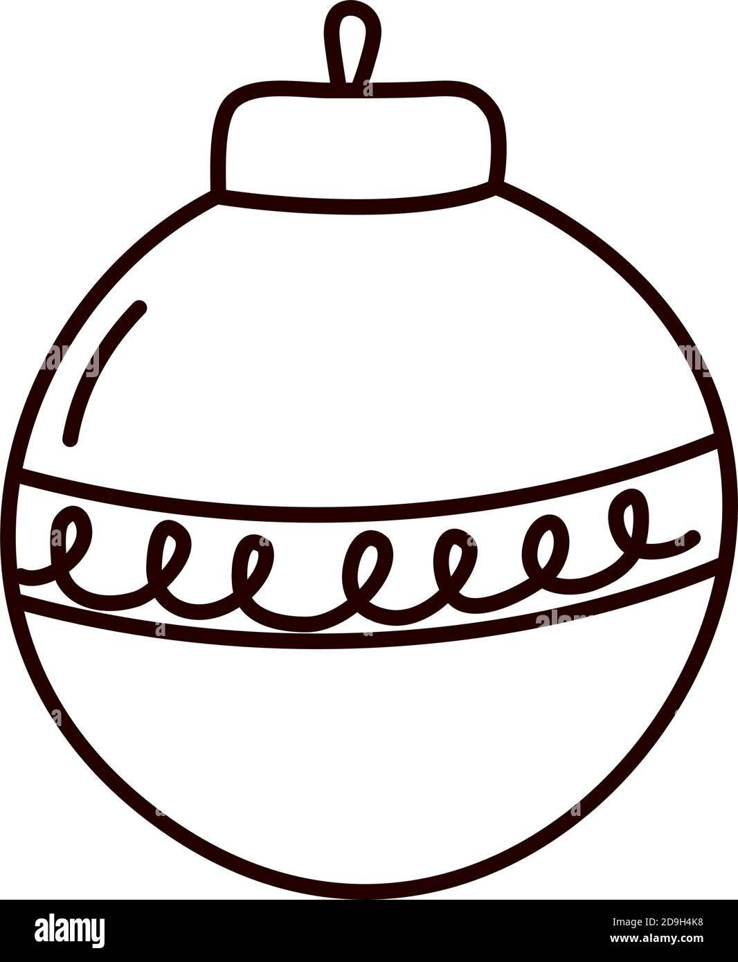 christmas ball icon over white background, line style, vector ...