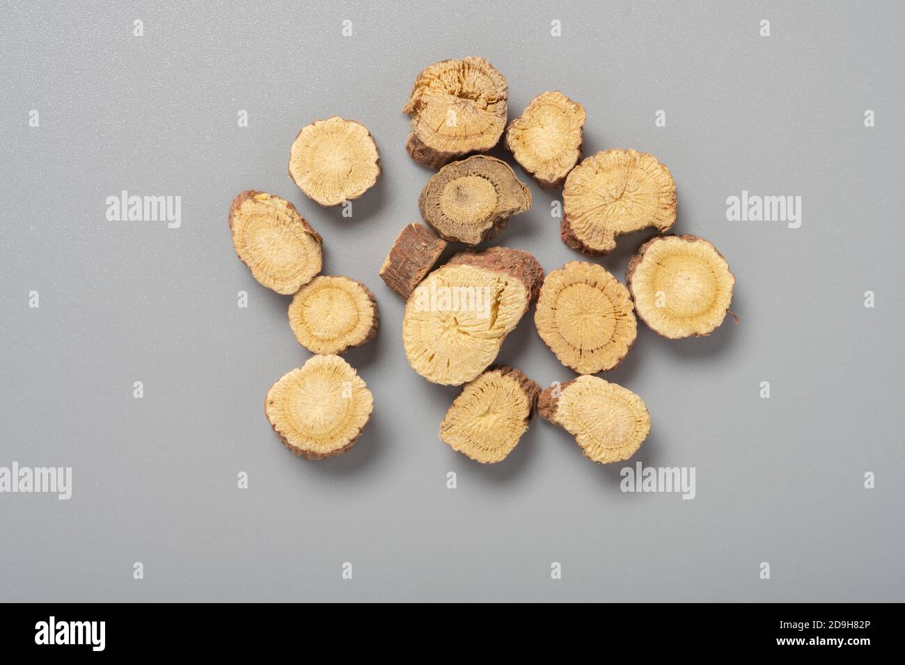 top view herb medicine GanCao or Glycyrrhizae Radix et Rhizoma or