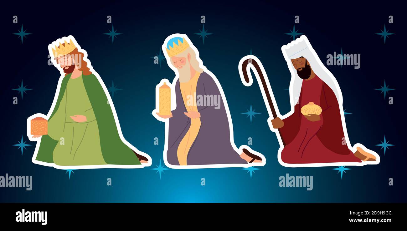 nativity, manger wise kings characters on gradient background vector illustration Stock Vector