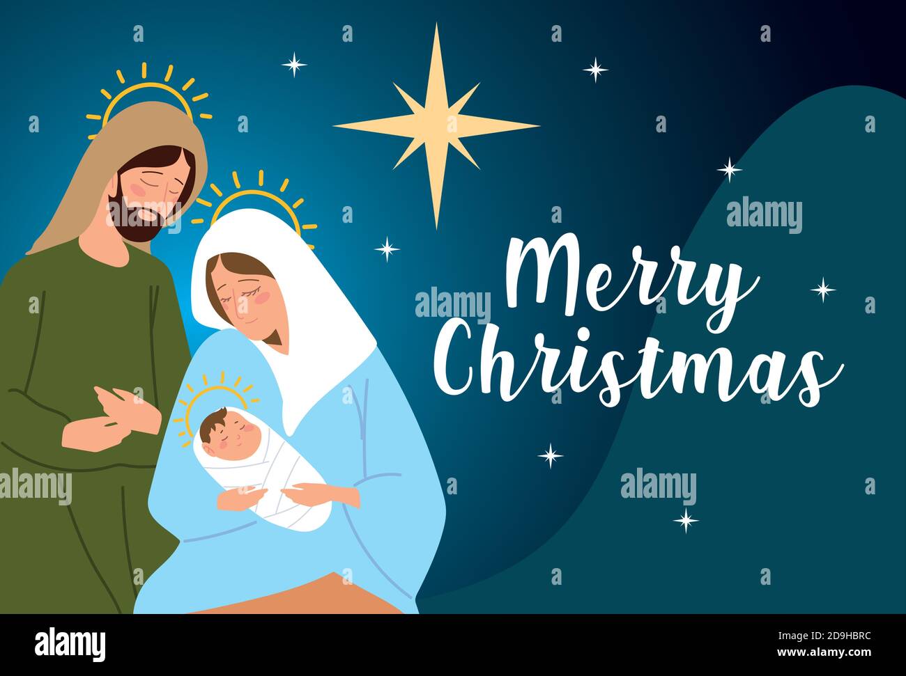 nativity, mary carrying baby jesus and joseph, greeting card ...