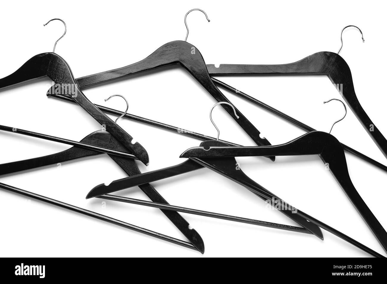 Clothes hangers on white background Stock Photo Alamy