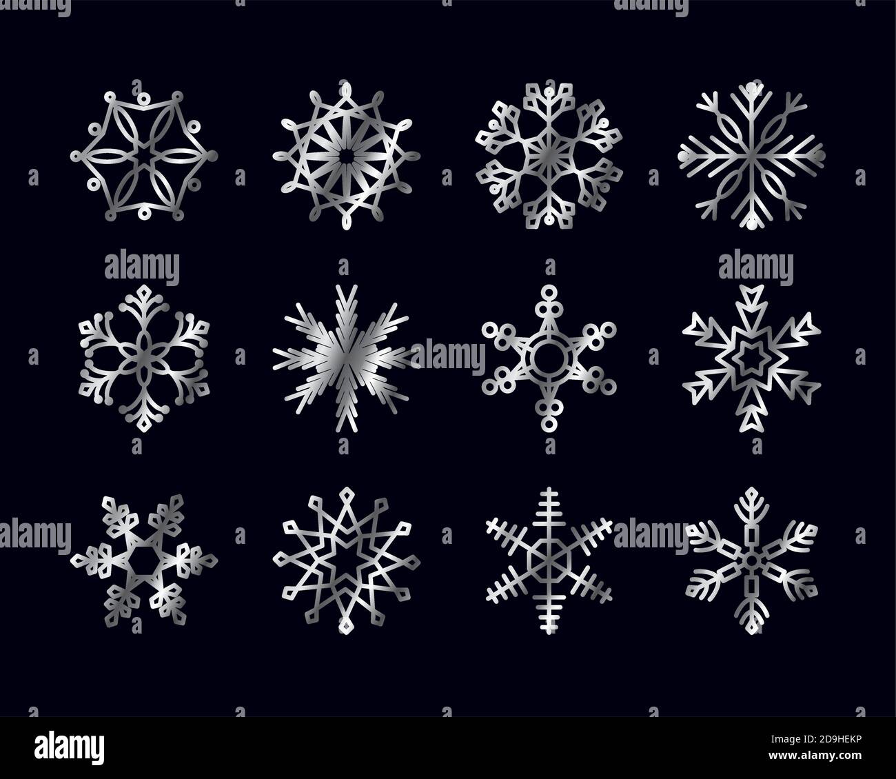 abstract snowflake and snowflakes icon set over black background ...