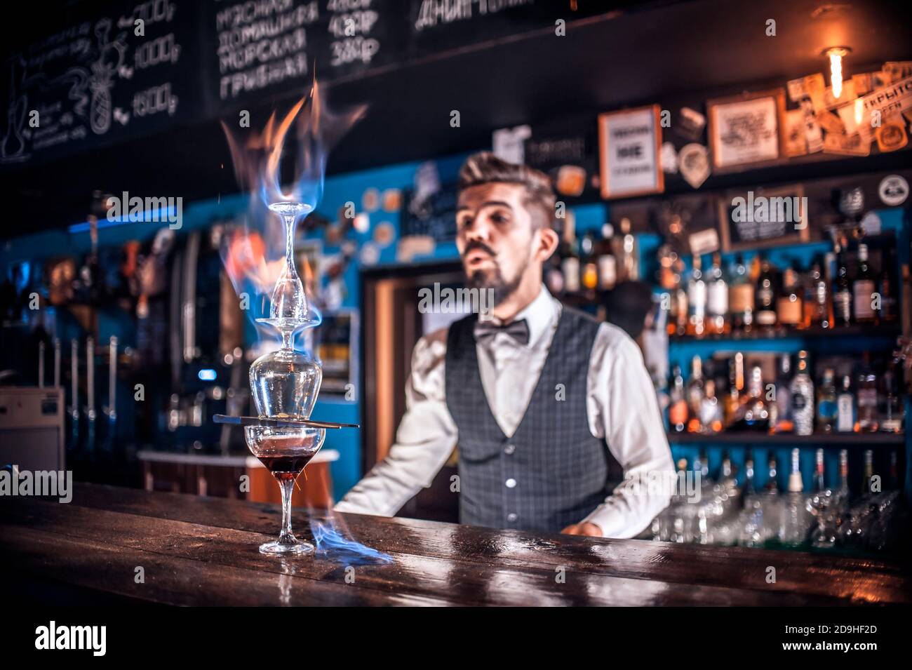 Barman creates a cocktail on the taproom Stock Photo