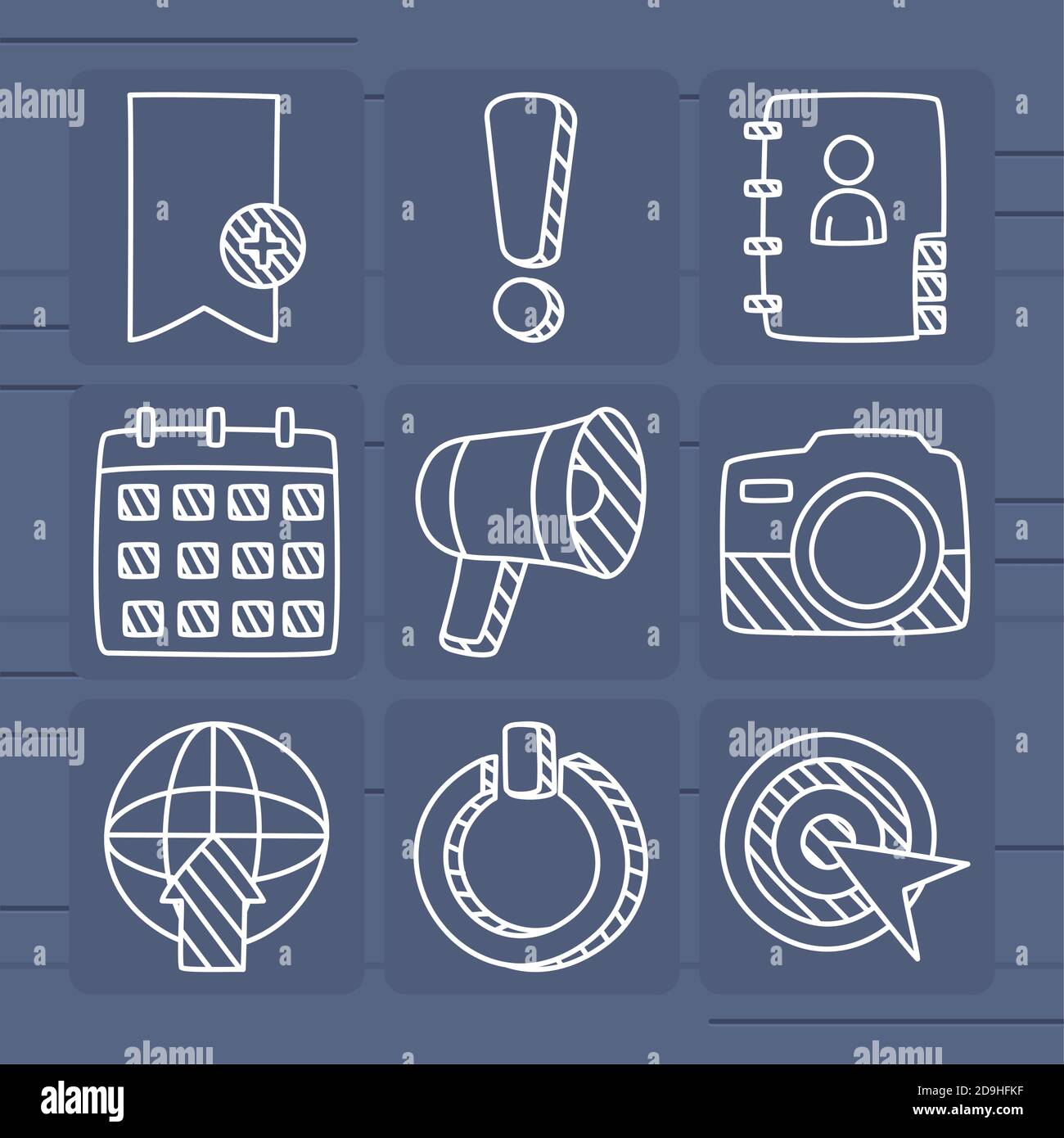 bookmark and social media icon set over blue background, line style ...