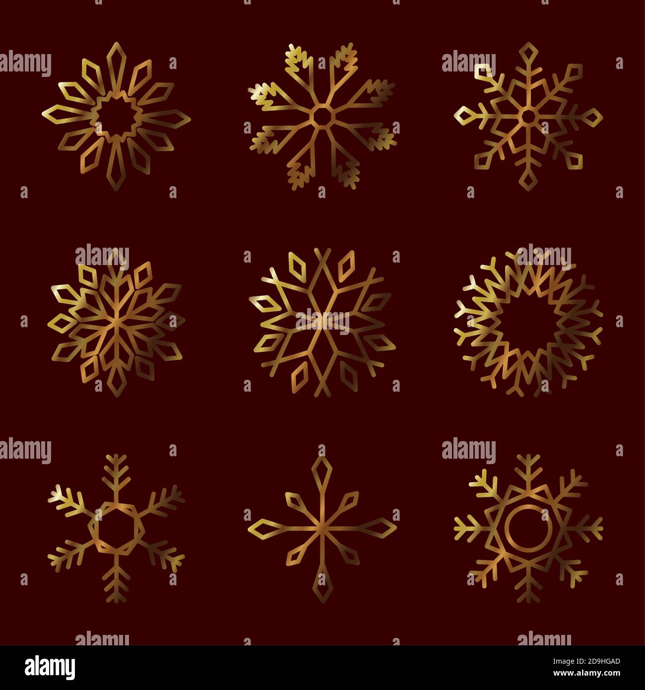 icon set of winter snowflakes over black background, gradient style ...
