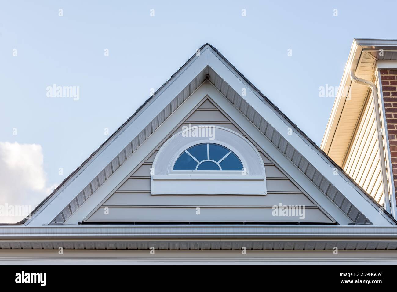 Water resistant, moulded colonial white Louver Gable Vent looking like a real wood product without all the maintenance Stock Photo