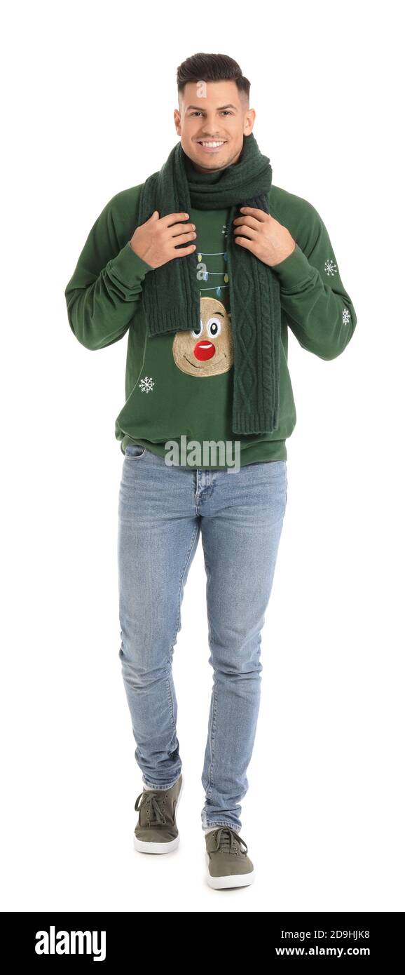 Handsome young man in winter clothes on white background Stock Photo ...