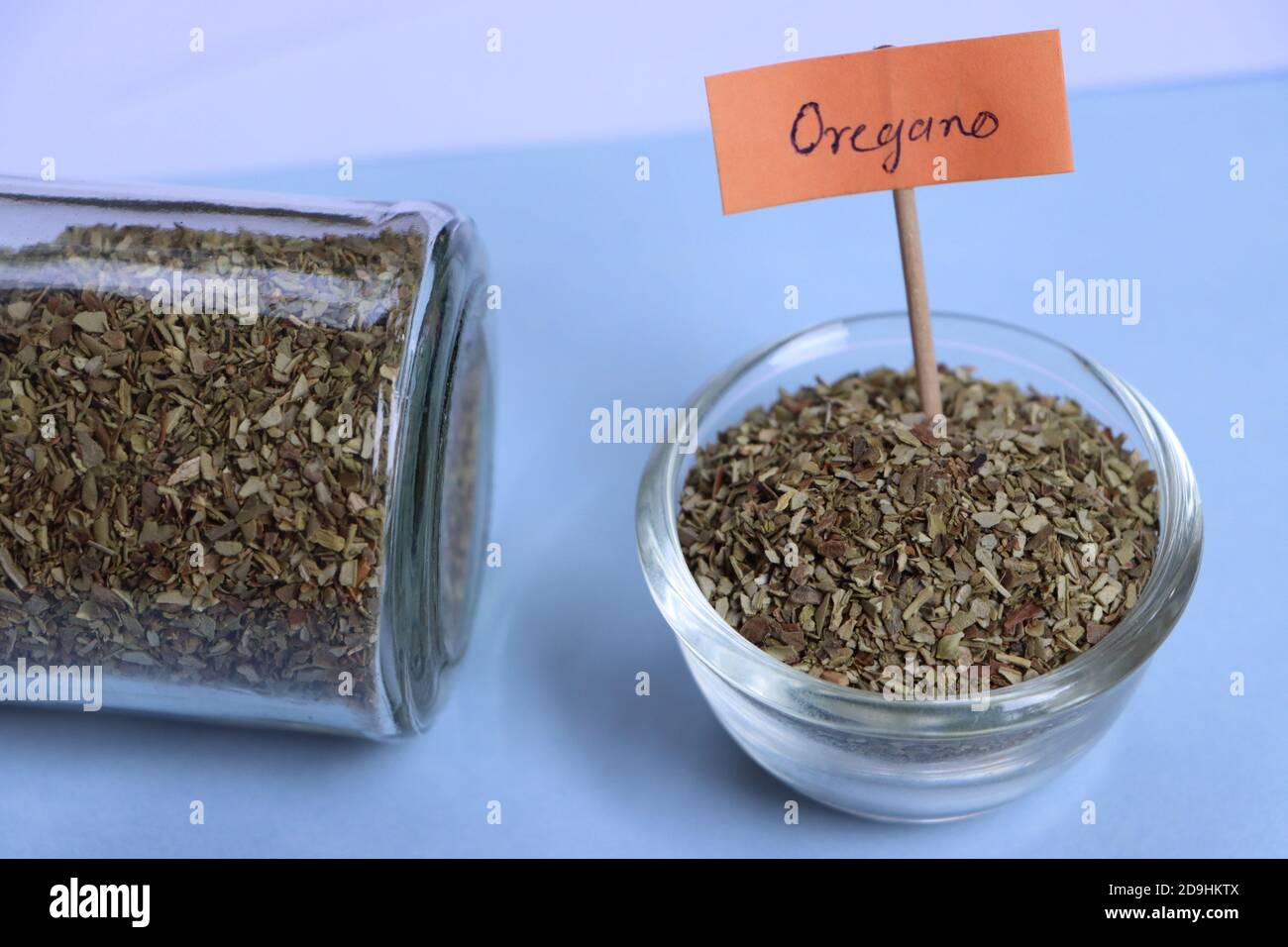 Oregano dry herb, Sweet Marjoram, Oreganum, used add flavor to various dishes and to treat health conditions Stock Photo
