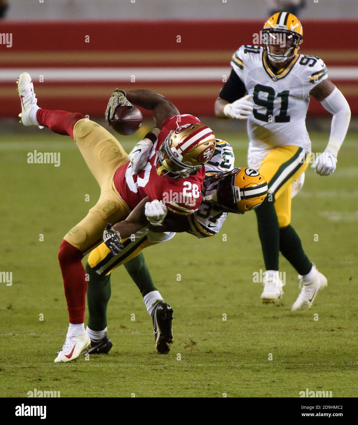 December 21, 2019: San Francisco 49ers running back Jerick McKinnon (28)  during the NFL game between the Los Angeles Rams and the San Francisco 49ers  at Leviâ€™s Stadium in Santa Clara, California.