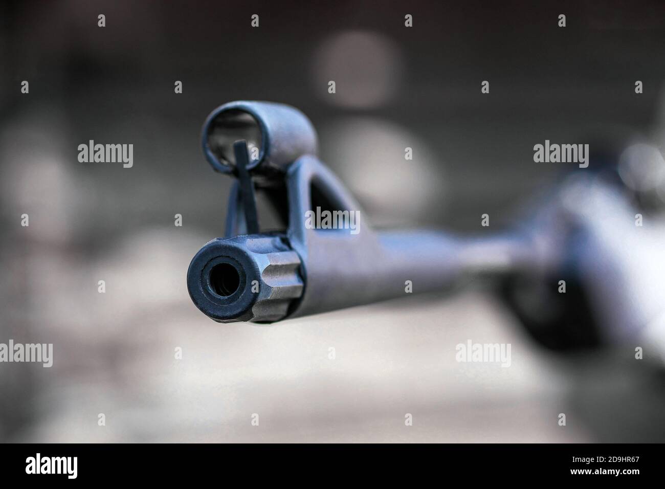 closeup of air rifle barrel muzzle Stock Photo