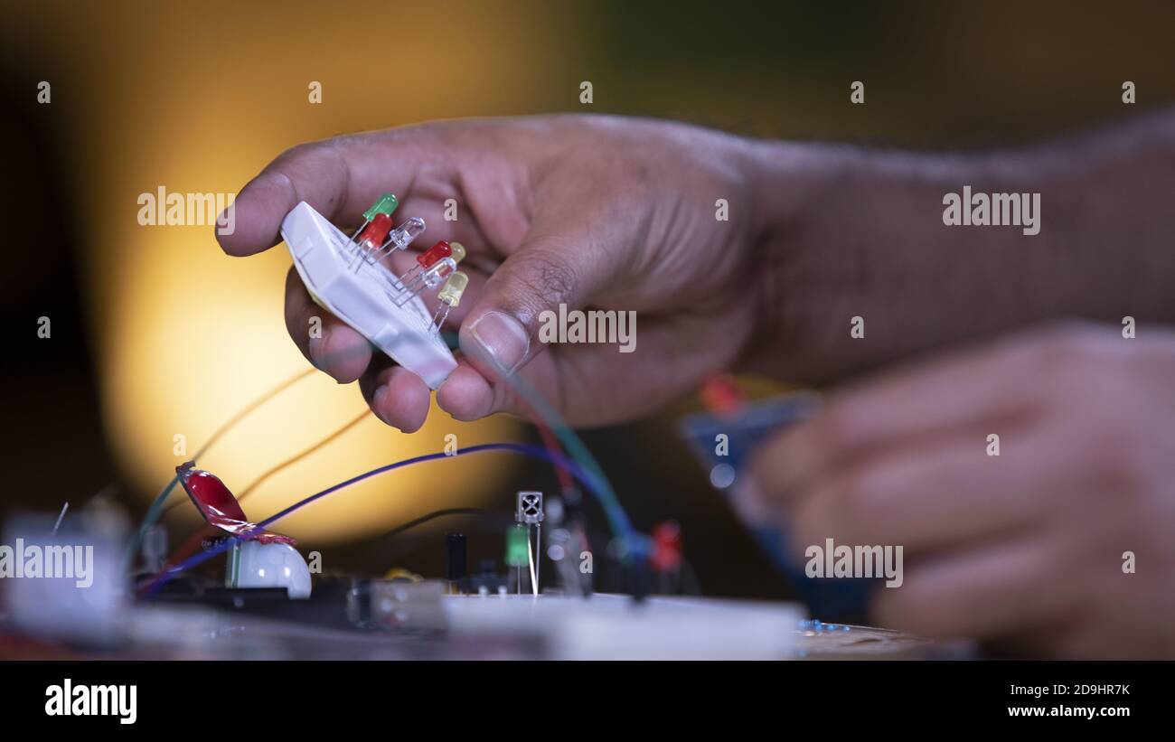 Connecting LED on BREADBOARD Stock Photo