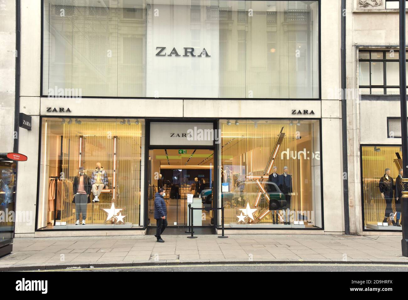 London, UK. 05th Nov, 2020. A man walks past the Zara store in Oxford  Street, London,