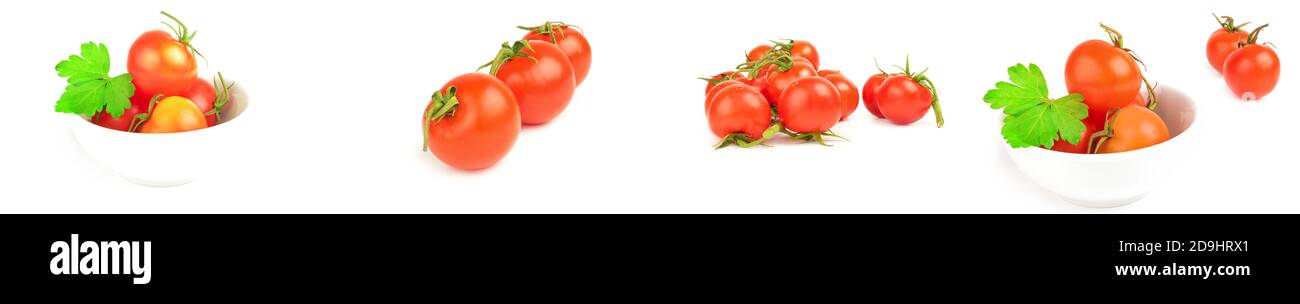Collage of chery tomatoes isolated on a white background with clipping path Stock Photo