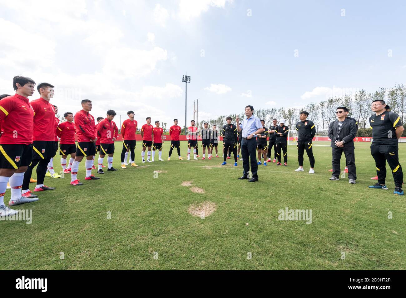 President of Chinese Football Association (CFA) Chen Xuyuan delivers a  speech while visiting China national football team when they train in  Shanghai Stock Photo - Alamy