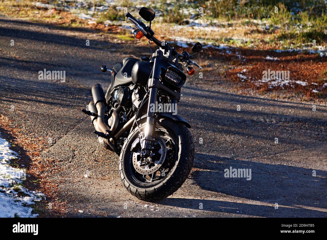 Umea, Norrland Sweden - October 20, 2020: beautiful black motorcycle in evening light Stock Photo