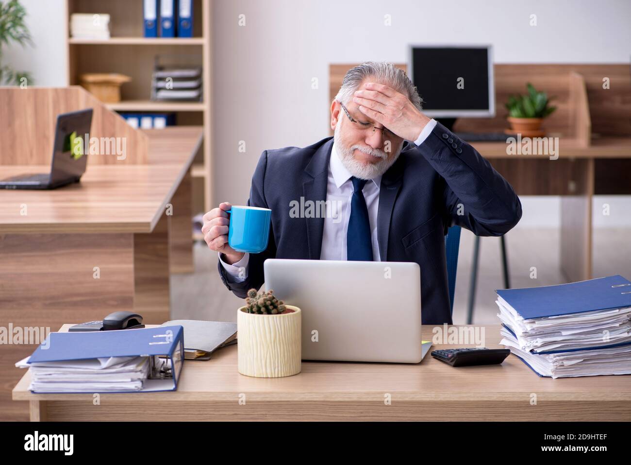 Old employee working in the office Stock Photo