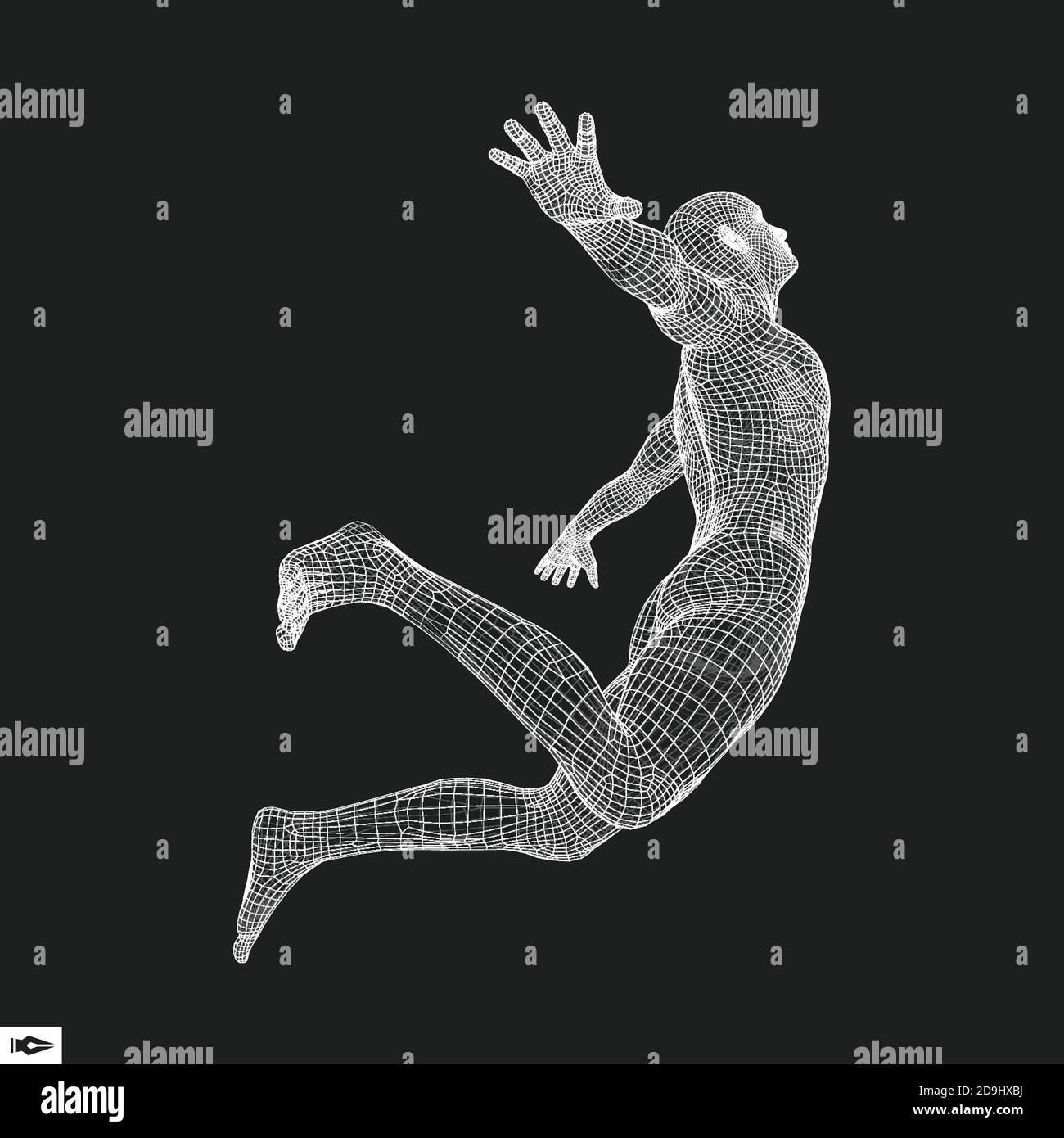 Jump Man. Polygonal Design. 3D Model of Man. Geometric Design. Business, Science and Technology Vector Illustration. 3d Polygonal Covering Skin. Human Stock Vector