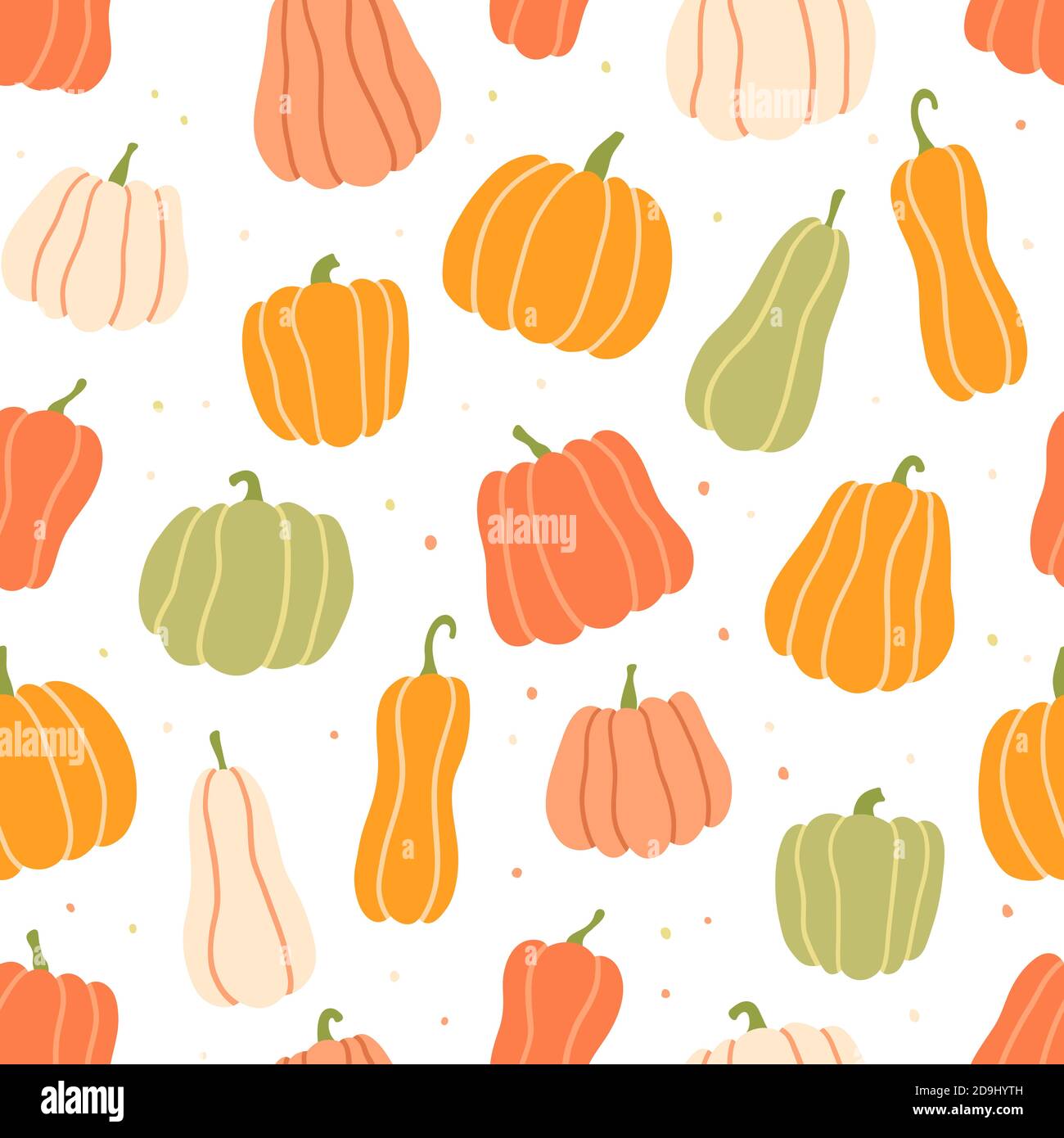 Pumpkin color dynamic seamless pattern. Pumpkins of different shapes ...