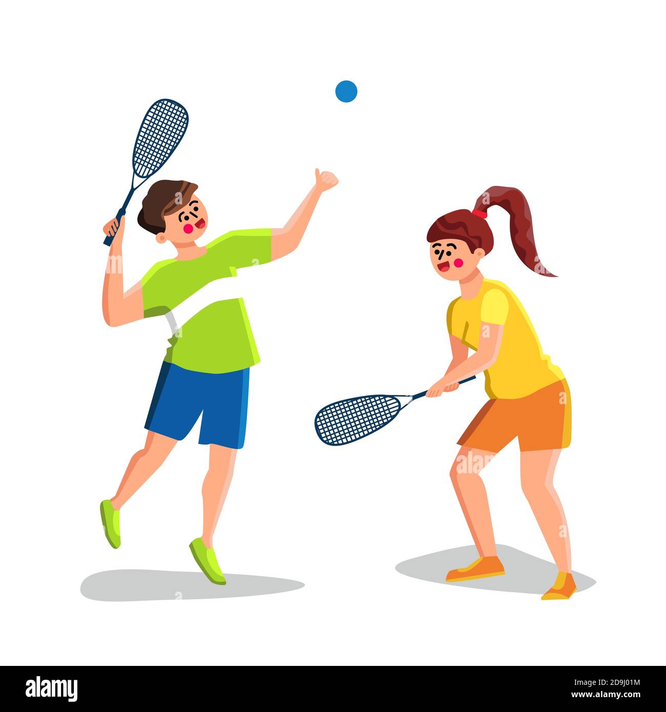 Squash Game Playing Young Man And Woman Vector Stock Vector