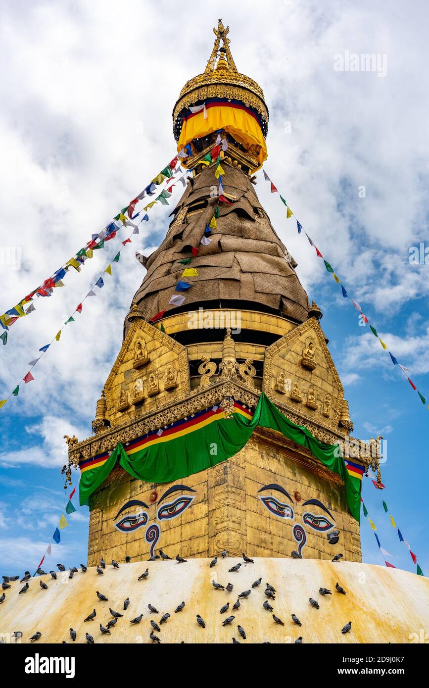 In this undated photo, the scenery of Bouddha Stupa, one of the largest stupas in the world, stands tranquilly in the outskirts of Kathmandu, Nepal. Stock Photo