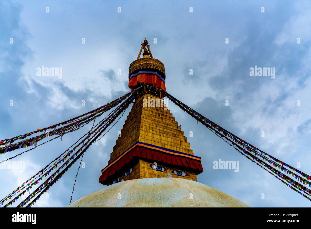 In this undated photo, the scenery of Bouddha Stupa, one of the largest stupas in the world, stands tranquilly in the outskirts of Kathmandu, Nepal. Stock Photo